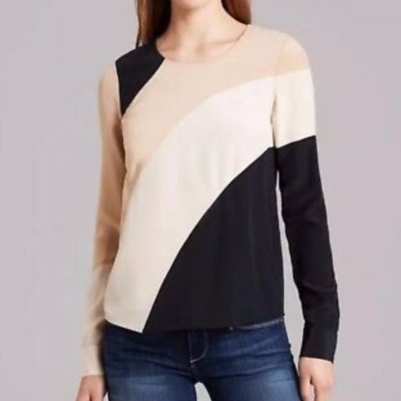 DVF Seraphina Color Block Silk Blouse Size 4 - Picture 1 of 14